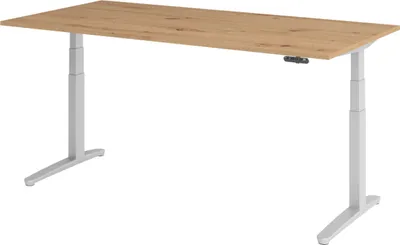 Produktbild von bümö Schreibtisch elektrisch XBHM - Gestell: Silber, Nachbildung: Asteiche, Größe:  200 x 100 cm