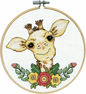Produktbild von Design Works Kreuzstich Stickpackung mit Stickrahmen "Giraffe", Zählmuster, Diam. 20cm