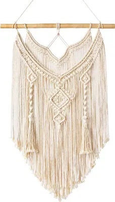 Produktbild von Unyqoos® Macramé Wandbehang Boho – handgefertigt aus Baumwollkordel & Holzstab, 43 x 66 cm (B x L), Wanddekoration für Wohnzimmer, Schlafzimmer, Kinderzimmer