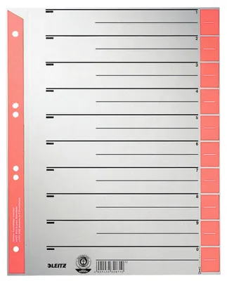 Obrázek produktu pro Leitz 1652-00-25 Trennblätter - A4 Überbreite, rot, farbiger Lochrand, 100 Stück