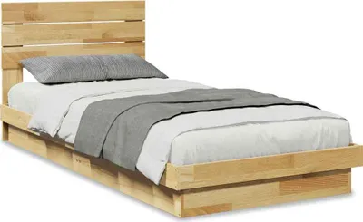 Image de vidaXL Lit en bois massif avec tête de lit sans matelas 75x190 cm chêne