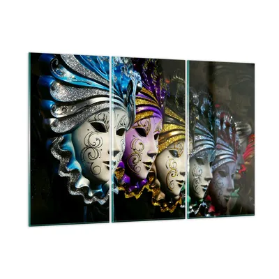 Produktbild von Bilder auf glas - Abstrakt Maske Feder Festival - 105x70cm - Glasbilder - Wandbilder - Kunstdruck - zum Aufhängen bereit - Wanddekoration aus Glas - Glas Bilder - Wandbild auf Glas - GCE105x70-2105