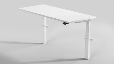 Image de Bureau électrique réglable en hauteur, modèle assis-debout, en métal laqué blanc, largeur 178 cm