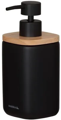 Produktbild von Sealskin 800055 Mind Seifenspender 200 ml, aus Zement gefertigt, Details aus Holz, Farbe Schwarz