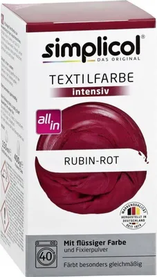 Zdjęcie produktu dla Simplicol, Barwnik do tkanin czerwony rybn, 150g (PRODUKT Z NIEMIEC)