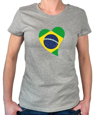 Produktbild von Huuraa Damen T-Shirt Brasilien Flagge Herz XL Sport Grey Bio Baumwolle Fairtrade Damenshirt Geschenkidee