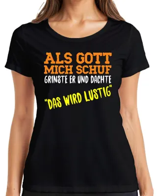 Obrázek produktu pro Bůh se usmíval, když mě stvořil Křesťanský humor sarkasmus vtip Dámské tričko, černá, L
