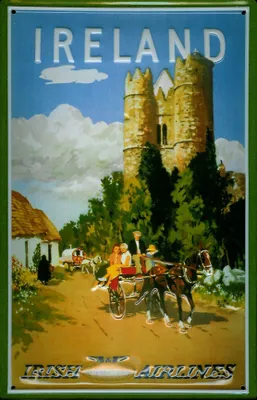 Produktbild von Blechschild Irish Airlines Burg mit Pferdekarre Schild Nostalgieschild
