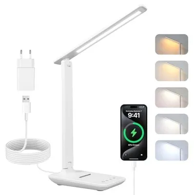 LED-Tischlampe, dimmbar, wiederaufladbar, 5 Farben, 5 Helligkeiten, Touch