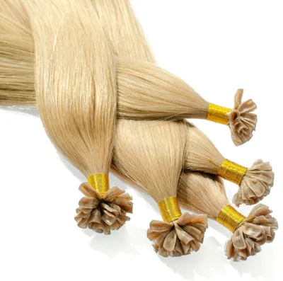 Produktbild von hair2heart predlžovanie ľudských vlasov viazanie rovné - 25 prameňov 0,5g 50cm 9/31 svetlá blond zlatý popol
