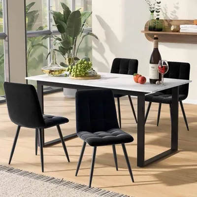Image de Table extensible - de 140 à 180 cm - imitation marbre blanc - plateau en MDF avec pieds en métal
