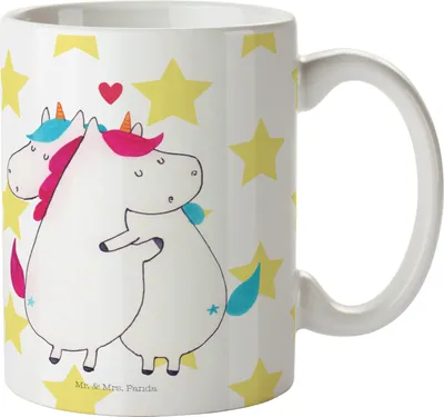 Produktbild von Mr. & Mrs. Panda Teetasse Einhorn Mitteilung - Weiß - Geschenk, Unicorn, Liebe, Einhörner, Kaffeetasse, keramik, Pott, Valentinstag, Lustig, Teebecher, Bedruckte Tasse