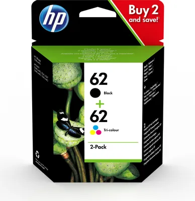 Obrázok produktu pre HP Dvojbalenie čiernej/trojfarebnej originálnej atramentovej kazety 62, Štandardná výťažnosť, Čierna, Azúrová, Purpurová, Žltá, Atrament na pigmentovej báze, Atrament na báze farby, 2 kusov, 200 strany