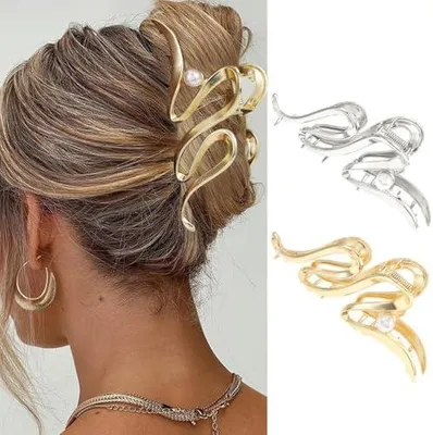 Produktbild von Goldfarbene Haarspangen aus Metall, große Krallenklammern für dickes Haar, Haaraccessoires für Frauen und Mädchen (2 Stück)