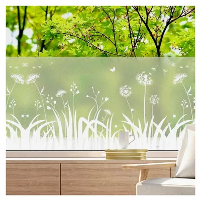 Produktbild von Blickdichte Fensterfolie, 300 × 44,5 cm Sichtschutzfolie mit Löwenzahn-Muster, selbstklebende Milchglasfolie für Wohnzimmer, Büro und Küche