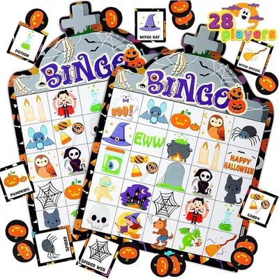 Produktbild von Halloween Bingo Spielkarten Set für Kinder 28 Stück 15x17 cm