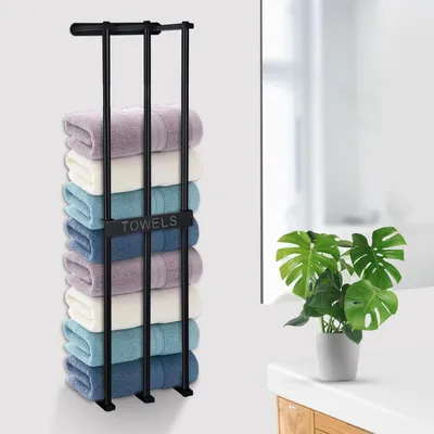 Image de Porte-serviettes mural, 3 barres, noir