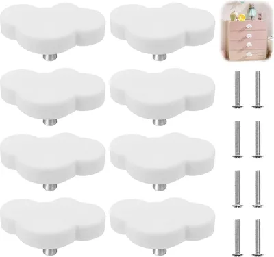Produktbild von 8 Stück Wolkenförmige Schrankknöpfe - Kinderzimmer - Cartoonform Schubladengriff - Möbelknöpfe mit Schrauben - Schubladenknöpfe - Knopf für Schränke - Weiß