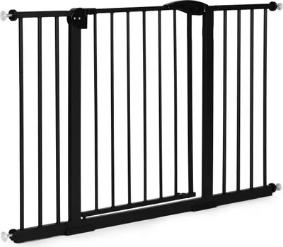 Obrázok produktu pre Bezpečnostná bránka 74–132 cm na schody a dvere, oceľová, s doplnkovými panelmi, čierna, ECOTOYS
