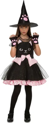 Image de Costume de chat-sorcière pour enfants Halloween noir-rose