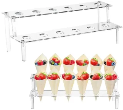 Productafbeelding van PromoHome® Transparante acryl ijsbak met 12 vakken - Twee verdiepingen, kegelvormige standaard voor ijs, cupcakes, popcorn - Serveertafel voor feesten