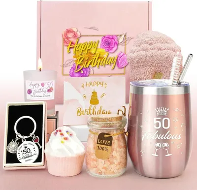 Produktbild von Epessa 50. Geburtstagsgeschenkset für Frauen, lustiges Geschenkset mit Edelstahlbecher