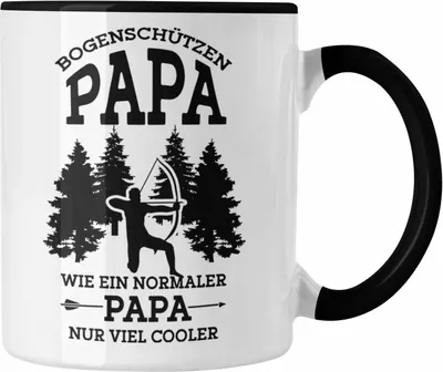 Produktbild von Trendation -  Lustige Bogenschießen Tasse für Papa Bogenschütze Geschenkidee Vatertag Bogenschützen Motiv (Schwarz)