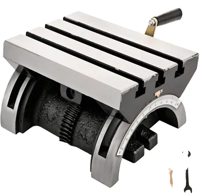 Image de Table de fraisage pivotante VEVOR - 10 x 7 pouces (25 x 18 cm), angle d'inclinaison 0-90°, plateau pivotant réglable pour fraiseuses, avec 3 rainures en T et