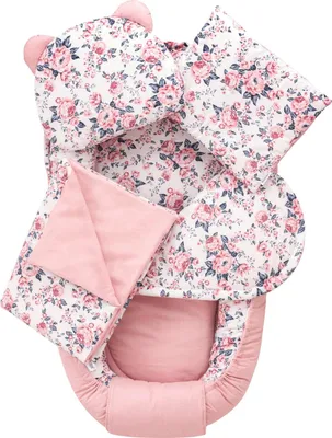 Produktbild von Babynest-Set 5-teilig Rosen, Komfort, antiallergen, größenverstellbar, 55x100cm außen, 30x70cm innen
