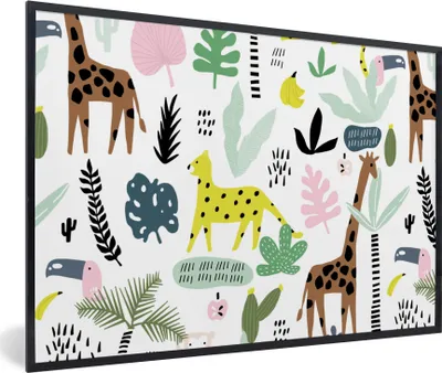 Produktbild von MuchoWow® MuchoWow® Gerahmtes Poster Dschungel - Muster - Tiere 90x60 cm - Poster mit zchwarzem Bilderrahmen - Fotorahmen - Foto-Plakat