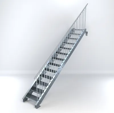Produktbild von Stahltreppe 13 Stufen bis Höhe 260 cm, Laufbreite : 60 cm Geländer rechts ST 1 (31 / 31 mm)