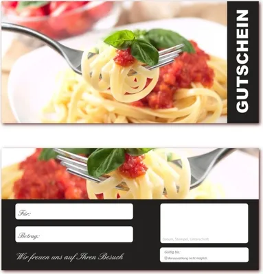 Produktbild von 10 Stück Geschenkgutscheine (Nudeln-617) Gutscheine Gutscheinkarten für Bereiche wie Gastronomie, Pizzeria, Restaurant, Lieferdienst
