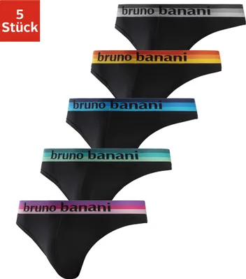 Produktbild von Bruno Banani String 5 er-Pack schwarz-blau, schwarz-pink, schwarz-mint, schwarz-gelb, schwarz-grau Größe XL