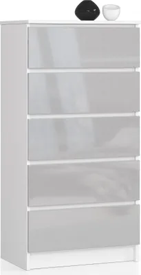 Produktbild von BDW Hochglanz Kommode, 5 Schubladen, Schlafzimmer, 60x121, Weiß-Grau