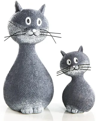 Produktbild von 2 Dekokatzen Figuren zum Hinstellen grau weiß 15 cm + 9 cm