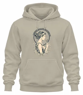 Imagen del producto de Liberté, Égalité, Fraternité. Camiseta con estampado de Marianne. Sarcasmo. Sudadera con capucha. Color: Natural. Talla: M