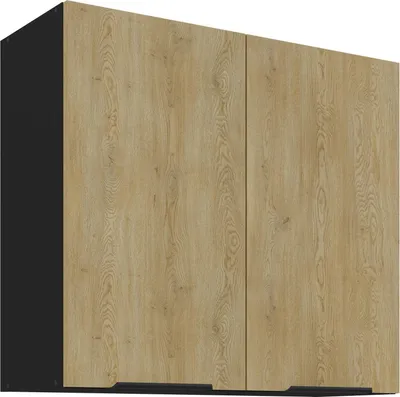 Produktbild von Küchen Hängeschrank 80 cm CREMONA Eiche hell + Schwarz matt Küche Küchenzeile Küchenblock Einbauküche