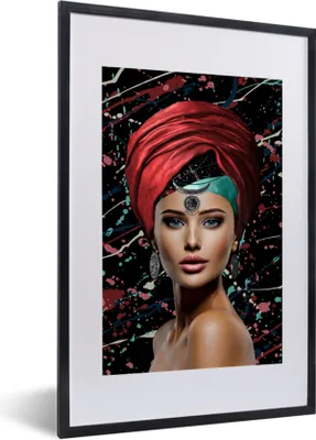 Produktbild von MuchoWow® MuchoWow® Gerahmtes Poster Frau - Abstrakt - Rot 40x60 cm - Poster mit zchwarzem Bilderrahmen - Poster in Rahmen