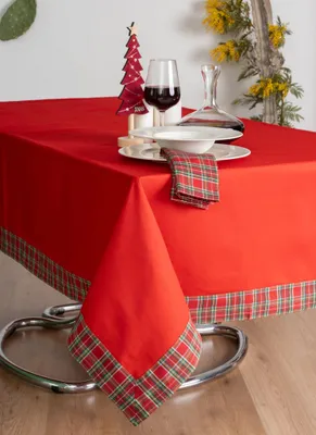 Tartan-Tischdecke 140x210 cm, rot, mit 8 Servietten