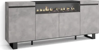 Immagine prodotto di COZY Credenza, Mobile, Cucina, 200x35x87cm, 4 Porte, Camino elettrico, Cemento
