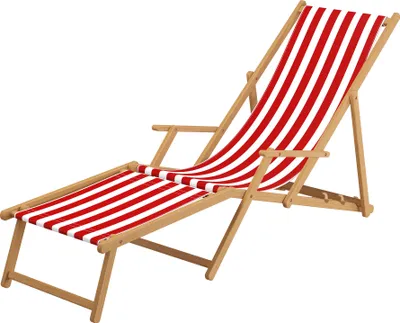 Produktbild von Liegestuhl rot-weiß Strandliege Sonnenliege Relaxliege Deckchair Buche hell Fußteil 10-314 N F