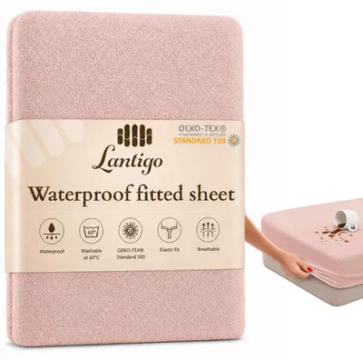 Produktbild von Lantigo Spannbettlaken wasserdicht Frottee 140x200 cm Rosa, Nässeschutz