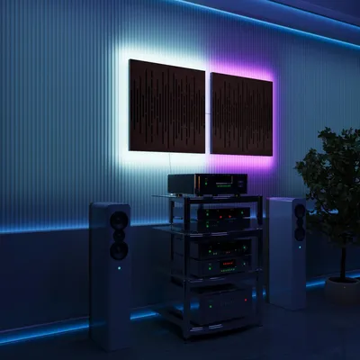 Zdjęcie produktu dla Zestaw 2 paneli akustycznych LED z podświetleniem RGB do systemu Echo Control | Panele dźwiękochłonne z podświetleniem | 2x WAVE – osobno | Wenge
