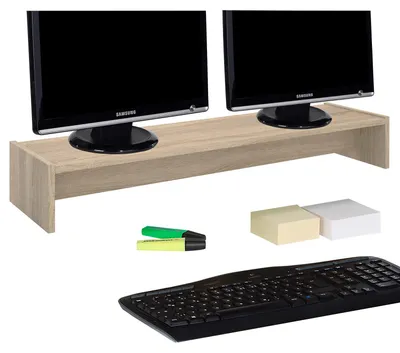 Produktbild von Monitorständer ZOOM, Sonoma Eiche – Bildschirmerhöhung 100cm für 2 Monitore, ergonomischer Schreibtischaufsatz, Organizer für Schreibtisch