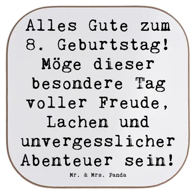 Produktbild von Mr. & Mrs. Panda Tischuntersetzer Spruch 8. Geburtstag Abenteuer - Weiß - Geschenk, Alles Gute zum, besonderer Tag, Coaster, gläseruntersetzer, Tischschoner, Spaß