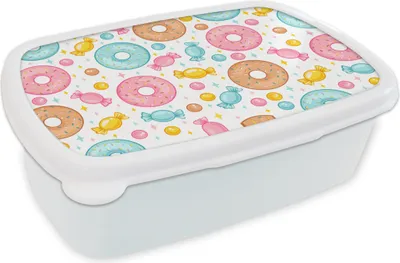 Produktbild von KitchenYeah® Lunchbox Brotzeit Brotdose 17x11 cm Süßigkeiten - Donuts - Muster Kinder Brotzeitdose - Lunch Box - Kinder - Sandwich-Box - Schulbox - Lunch Boxen