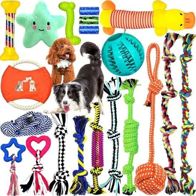 Produktbild von 20 Stück robustes Hundespielzeug für Hunde - interaktives Hundezugzeug und Spielzeugball für Hunde