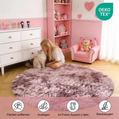 Productafbeelding van Rond vloerkleed met lange pool, diameter 120 cm, antislip, wasbaar, geschikt voor de woonkamer