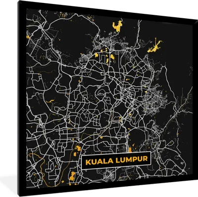 Produktbild von MuchoWow® Gerahmtes Poster Kuala Lumpur - Stadtplan - Gold - Karte 40x40 cm - Poster mit Schwarzem Bilderrahmen Wandposter Rahmen Foto Bilder - Mit Rahmen - Wanddekoration Schlafzimmer