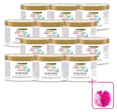 Immagine prodotto di 12 maschere per capelli OGX Coconut Miracle Oil, per capelli danneggiati, 300 ml ciascuna, confezione risparmio, 12 pezzi